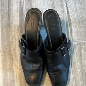 Black Leather Mules with Buckle